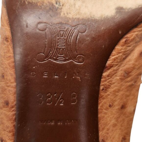 Vintage Y2K Celine Ostrich Exotic Leather Kitten Heel Pumps 38.5 Pointed Toe - Picture 8 of 10